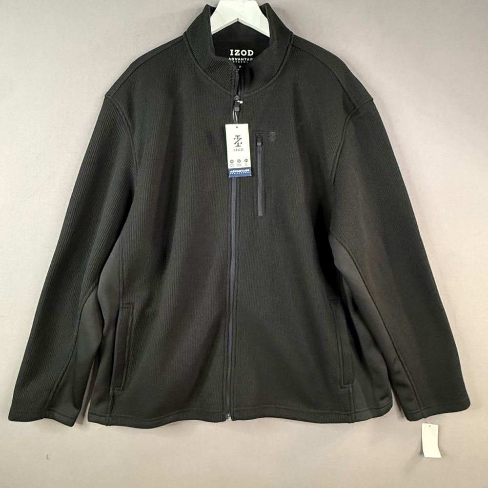 IZOD Jacket Mens XXL Black Advantage Performance Shaker Fleece Full Zip NEW
